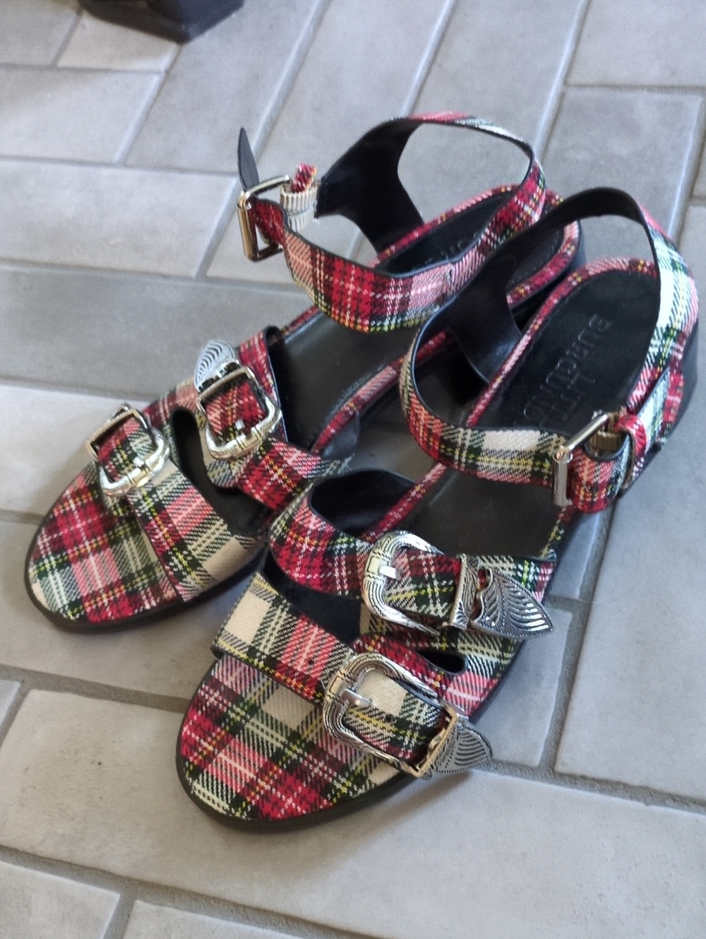 Little burgundy Plaid Buckle Sandals